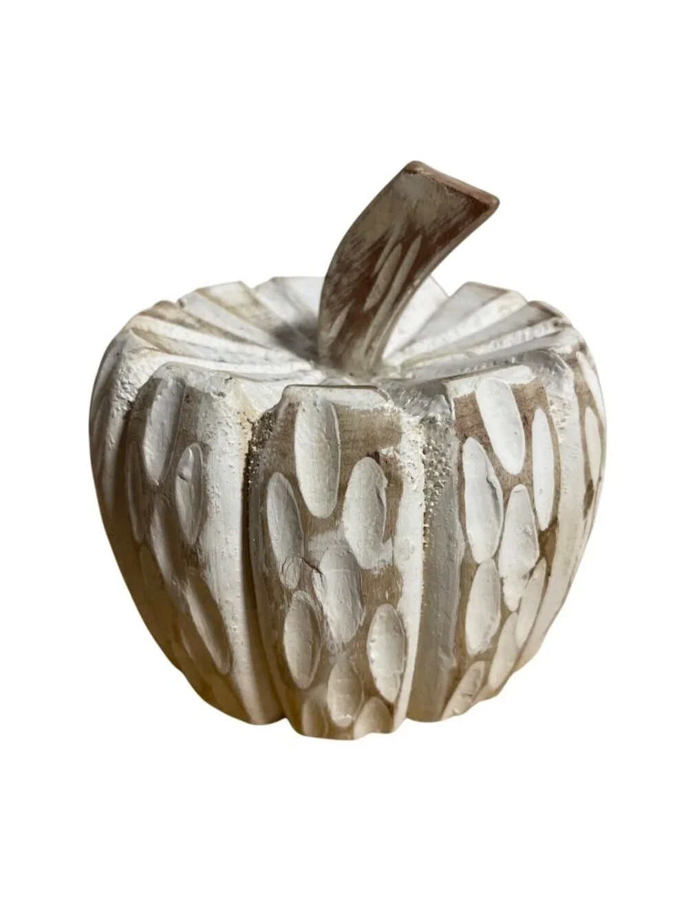 Carved Wood & Resin Pumpkin Decor Set Of 2 Rustic White & Green Gold Accents